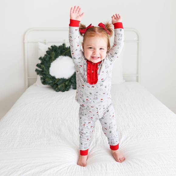 Pineapple Sunshine Girls Ruffle Holiday Dalmatian 2-piece pajama - Picture 1 of 3